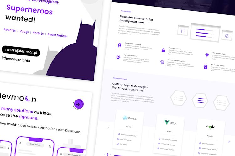 Devmoon's brand identity, web design, and social media presence created by Ziolkowski Media.