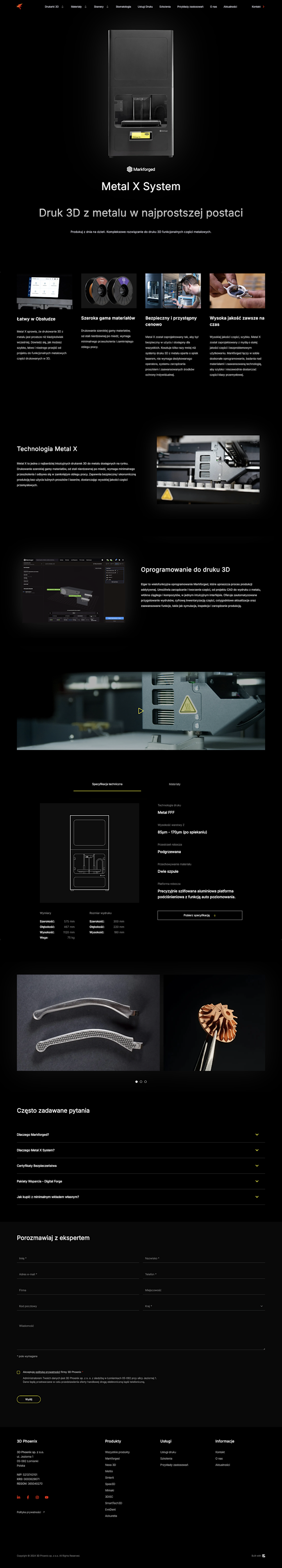 Product page at 3D Phoenix website. Markforged Metal X System printer.