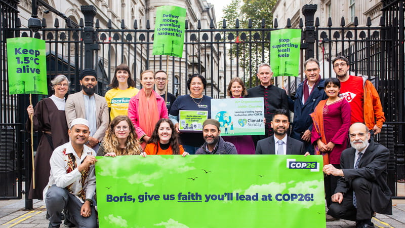 UK - Westminster - Faith groups outside Downing Street gates delivering COP26 petitions