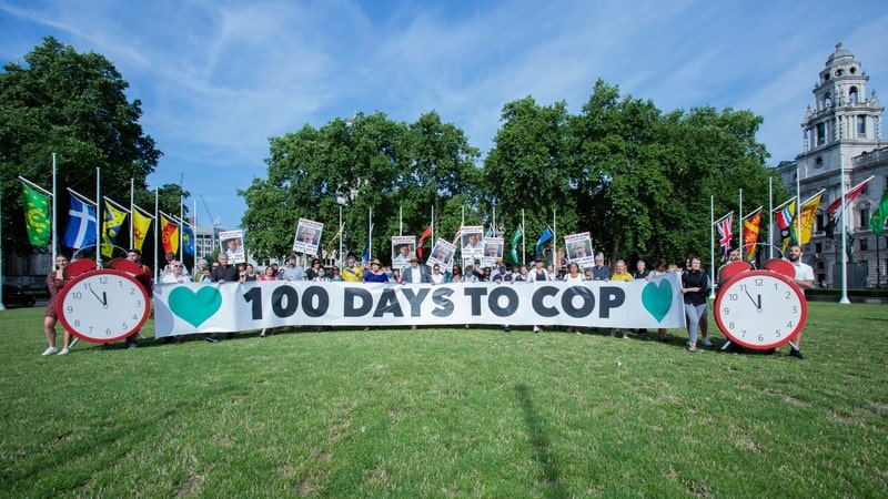 UK - Westminster - 100 days to COP26 stunt at Parliament Square