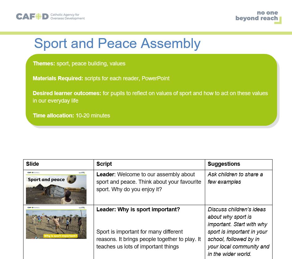 Sport and peace resources for primary schools