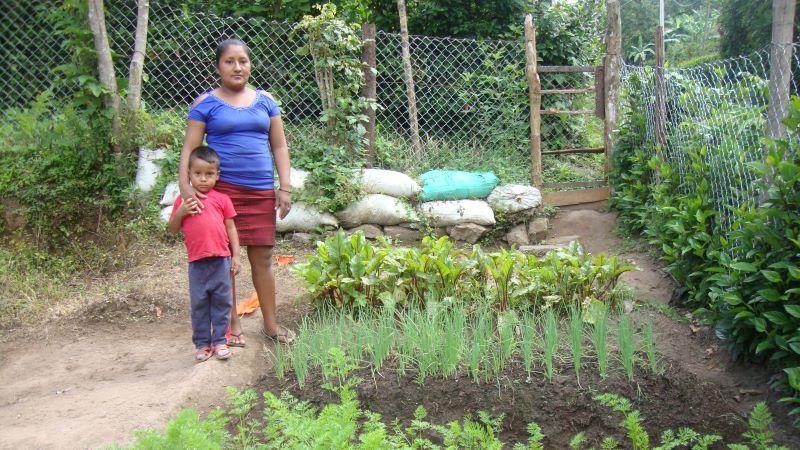 Latin America - Nicaragua - Suhey and son in vegetable garden