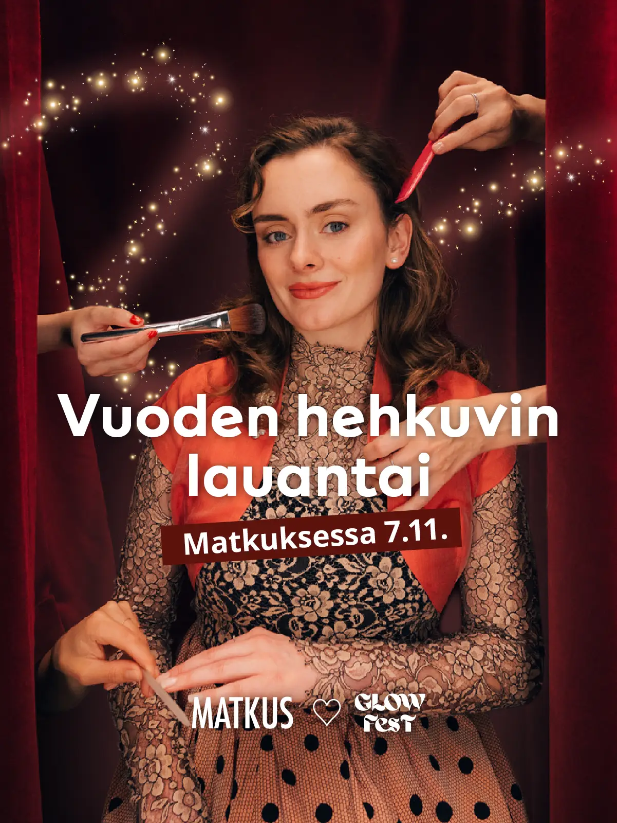 Nainen ja kauneudenhoitovälineitä