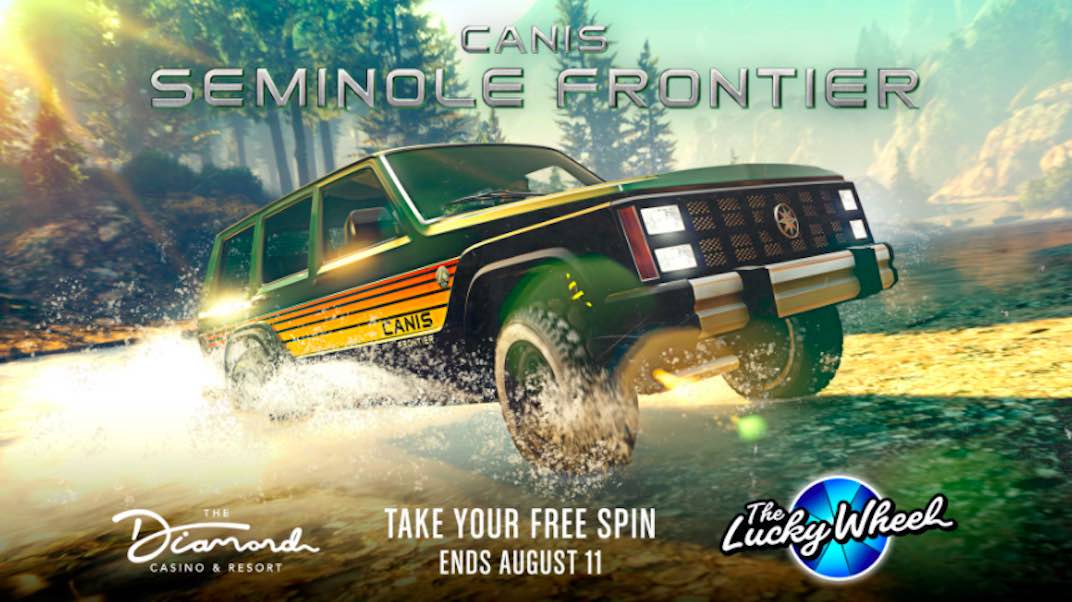 The podium vehicle for the Grand Theft Auto August 5th weekly update is the Canis Seminole Frontier.