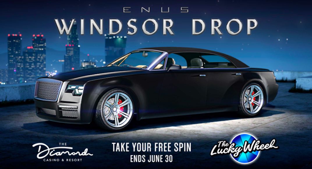 The podium vehicle for the GTA Online June 24th weekly update is the Enus Windsor Drop.