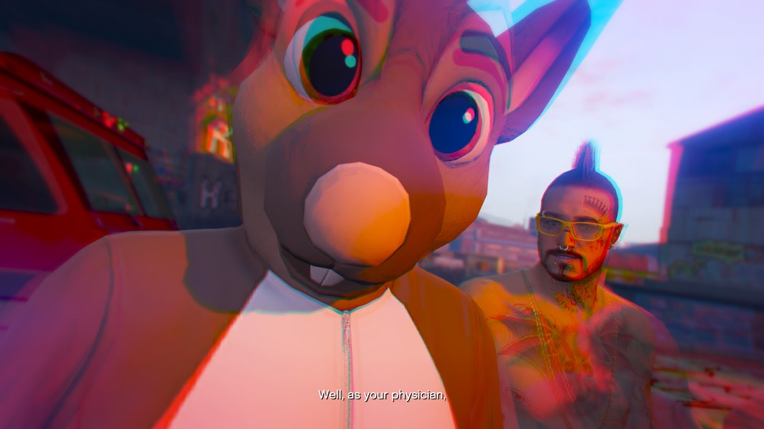 The Part 4 of First Dose on Grand Theft Auto V Online the player drinks beer laced with LSD and is in for a wild ride.