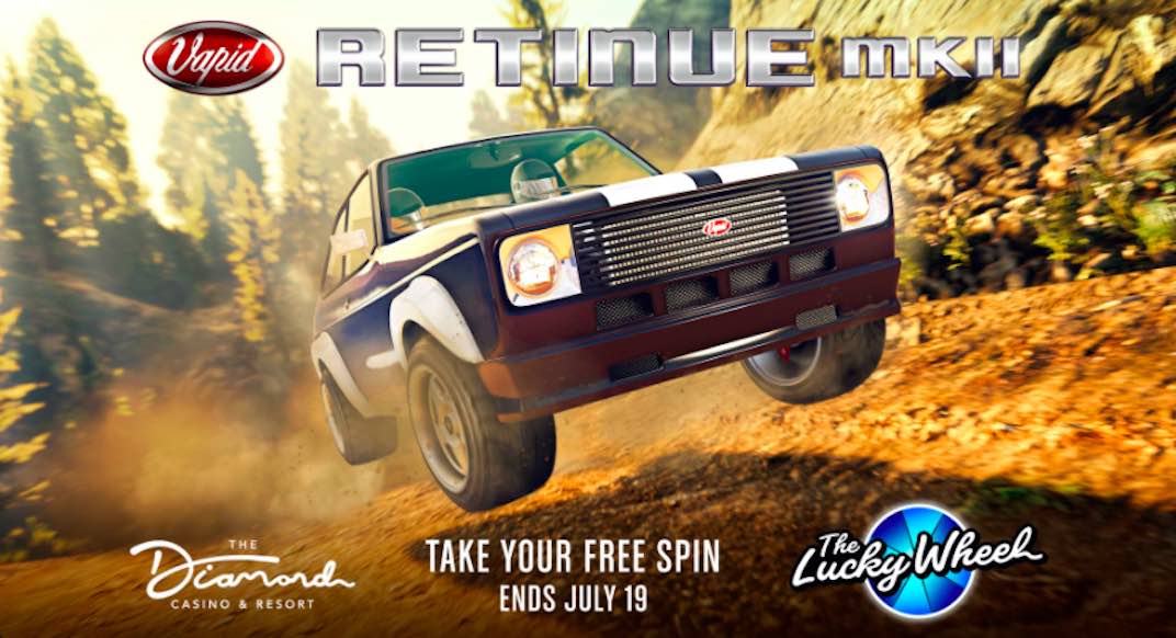 The podium vehicle for the Grand Theft Auto July 8th weekly update is the Vapid Retinue Mk II