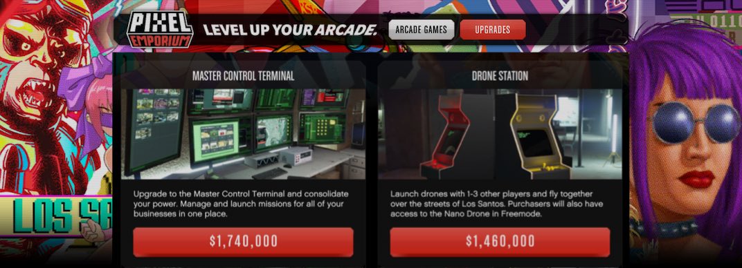 You'll need to purchase arcade games in order to increase your passive income from the Arcade property. You will also have access to other special upgrades.
