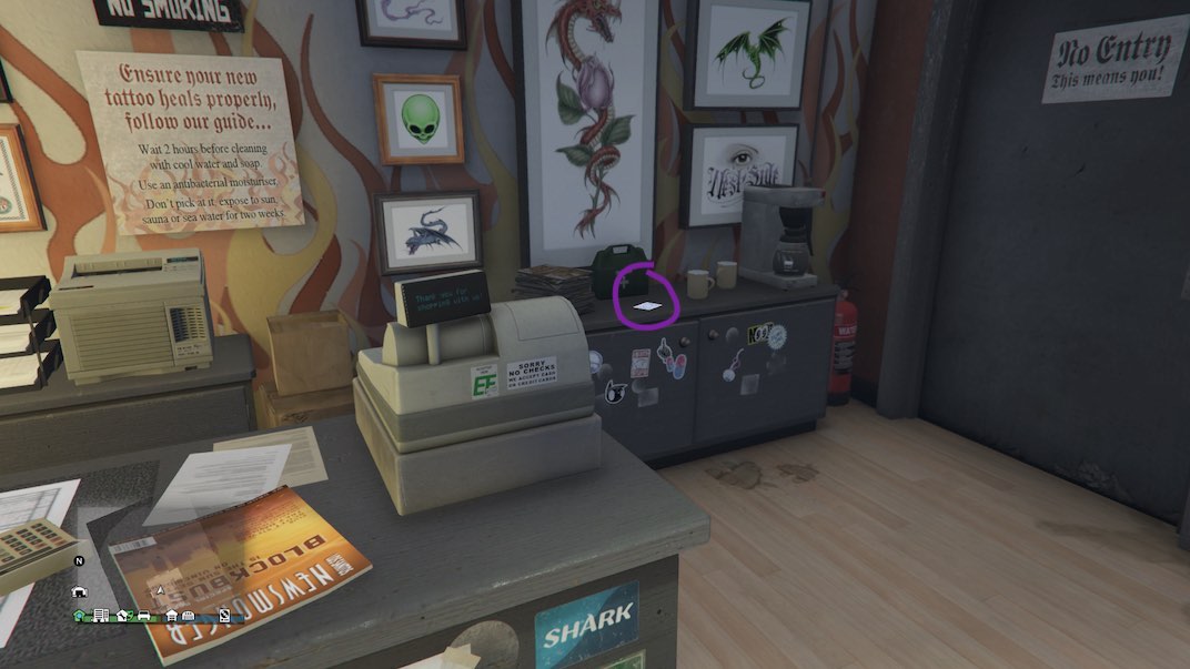 The fourth of 54 Playing Card locations in Grand Theft Auto V Online is in a tattoo parlor.
