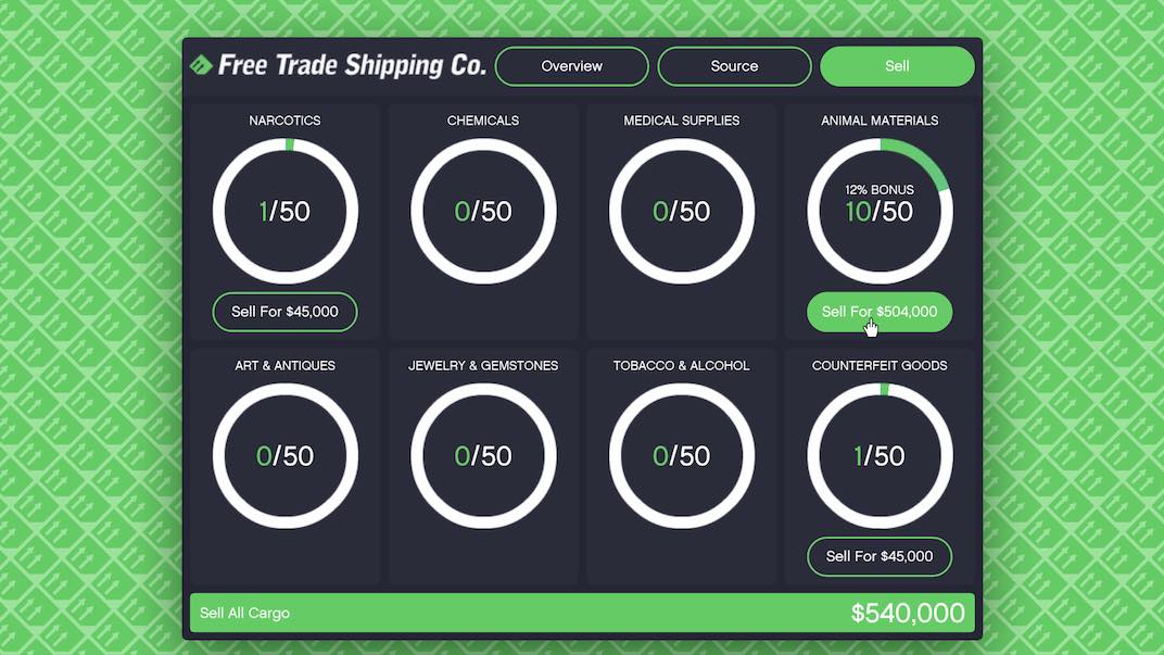 In Grand Theft Auto V Online the air freight cargo sell missions will give you a bonus for bulk amounts. The amounts of cargo and amounts of bonus are different depending on the cargo.