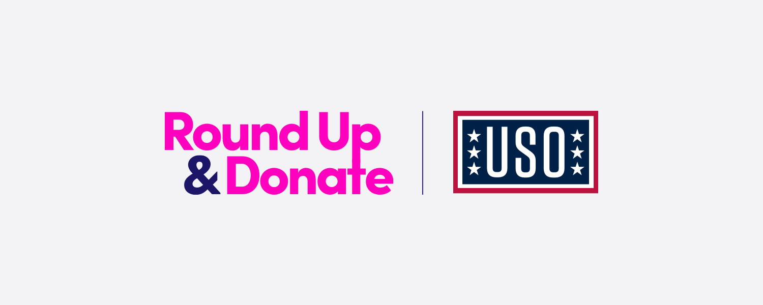 Lyft's Round Up & Donate logo with the USO logo.