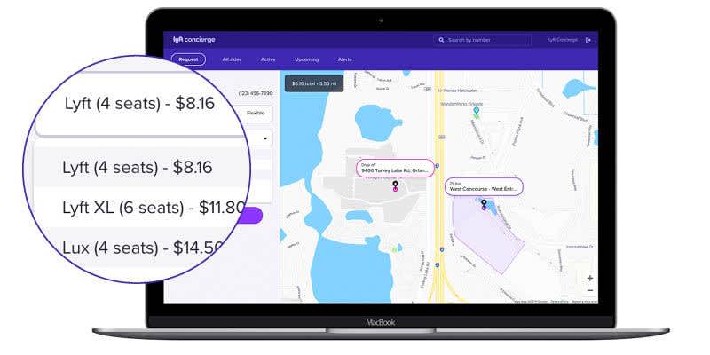 A product shot of Lyft Concierge showing the prices of a Lyft, Lyft XL, and Lux ride.