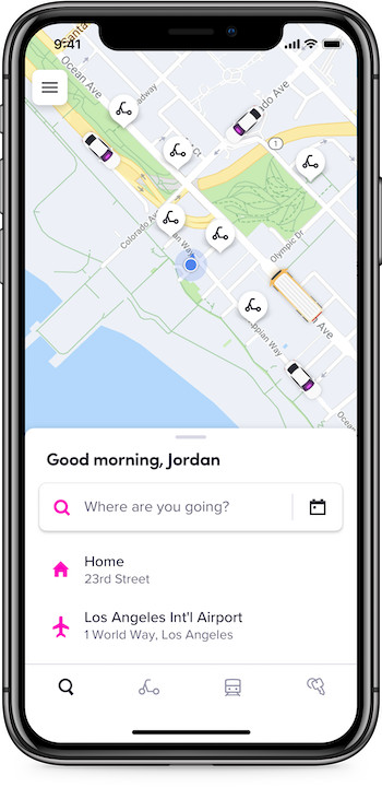 A GIF of the trip planner tab in the Lyft app.