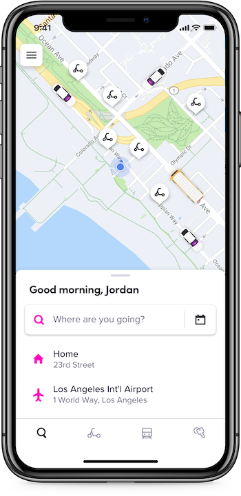A GIF of the trip planner tab in the Lyft app.
