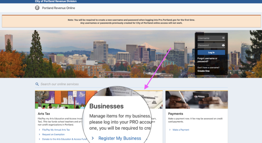 portland business license lookup