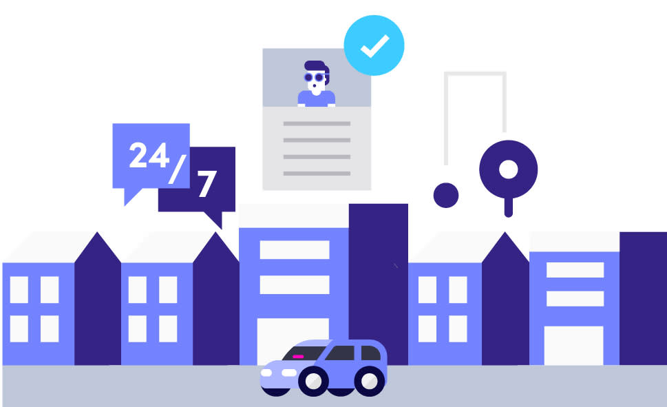 An illustration of 24/7 support for Lyft drivers.