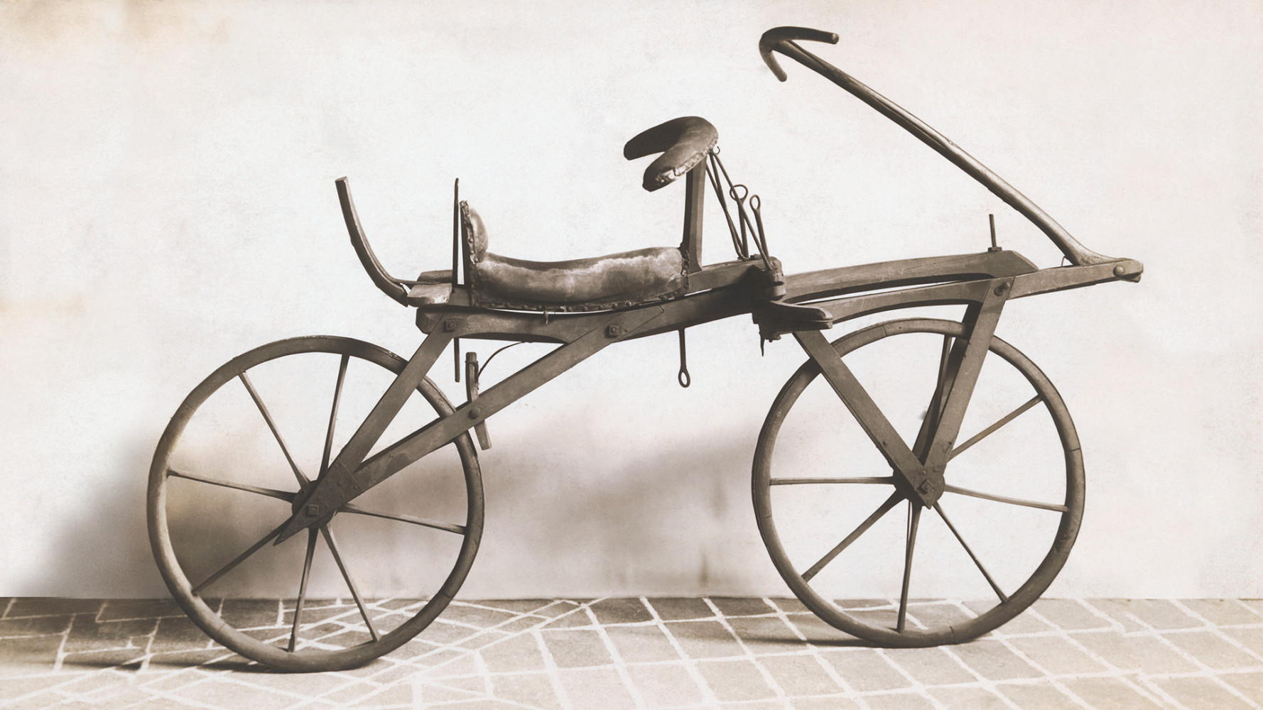 One of the few pedicycles actually constructed by Baron von Drais himself, 1817. (Getty Images)