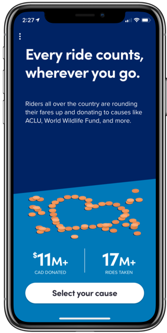 A product shot of Round Up and Donate in the Lyft app.