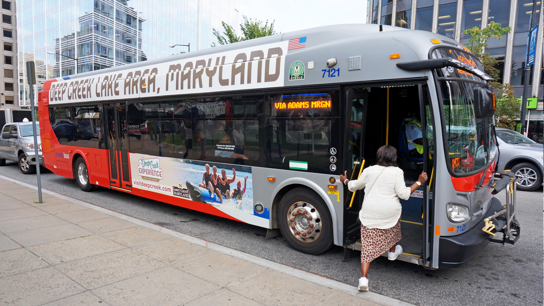 A woman boards the Metrobus in downtown Washington, D.C. (Image credit: Getty Images)