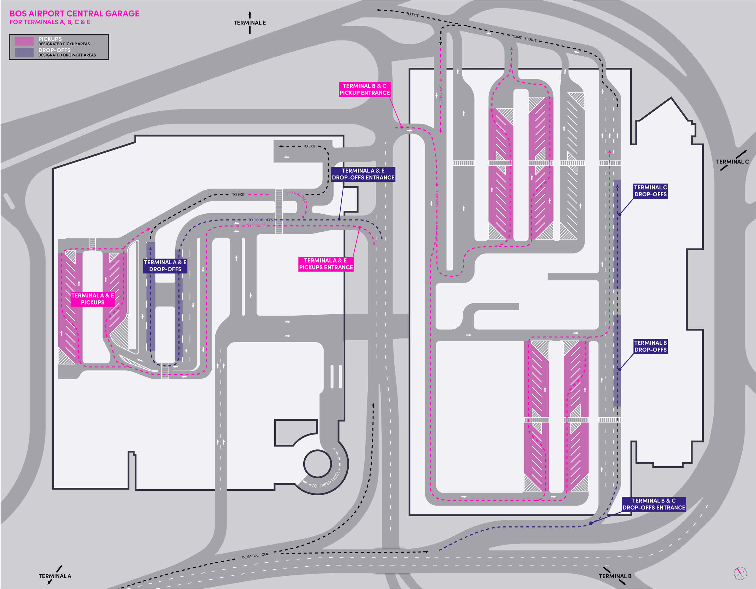An illustrated map of the BOS Airport garage