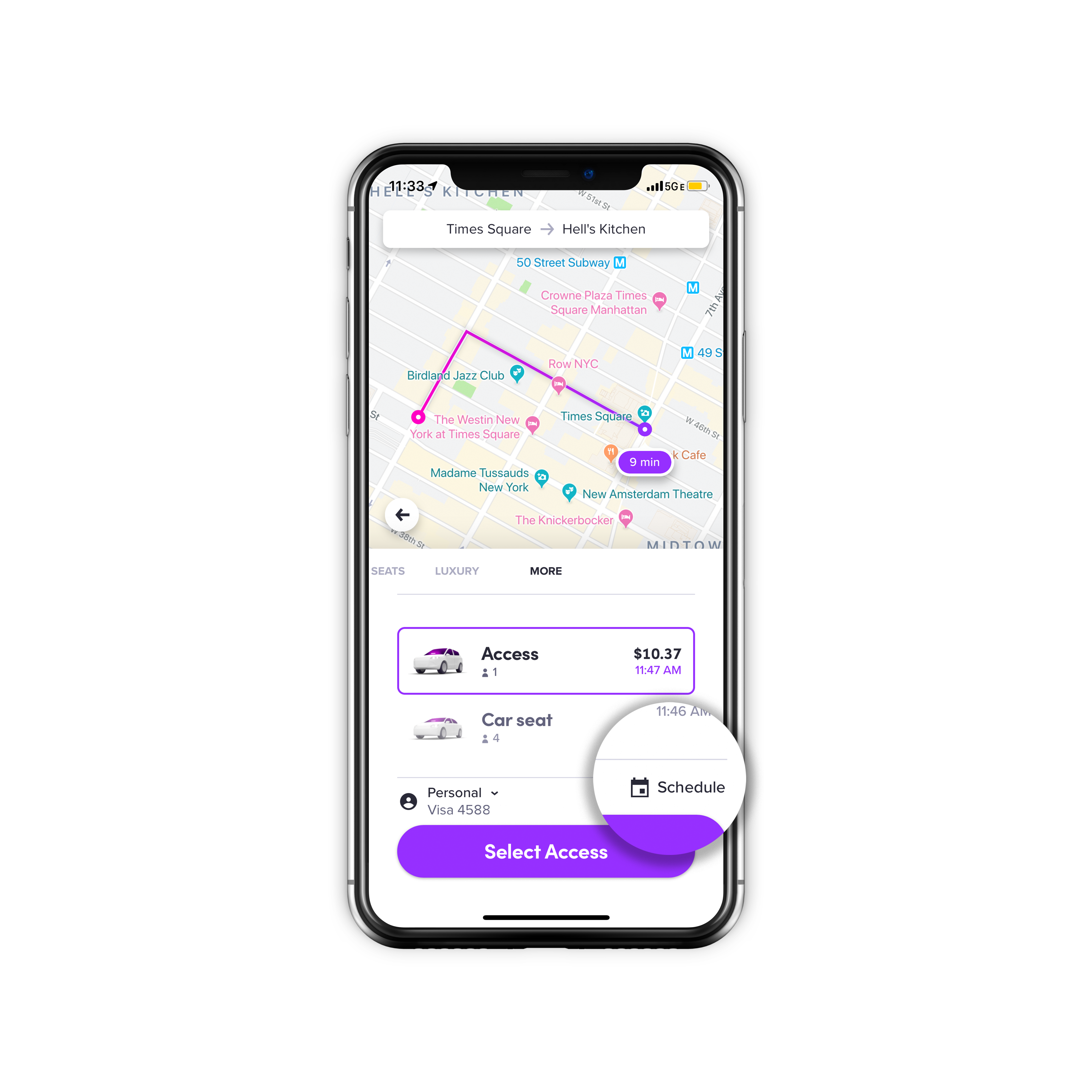 WAV ride options in the Lyft App in New York City.