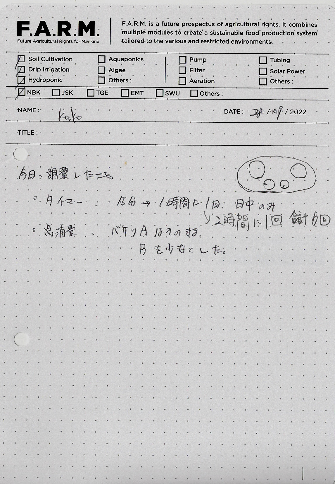 新渡戸文化高等学校で土壌点滴栽培の滴下量とタイマーの実験を行いました。