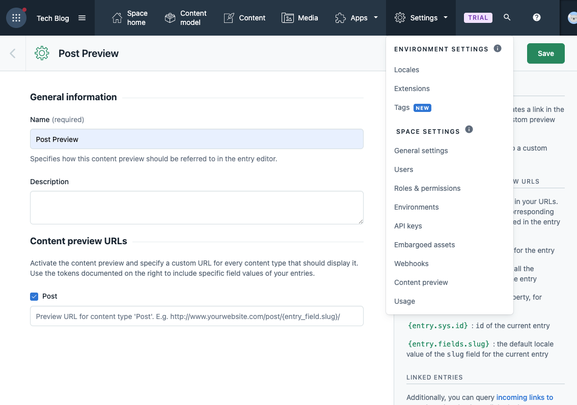 [Contentful] Settings > Content preview