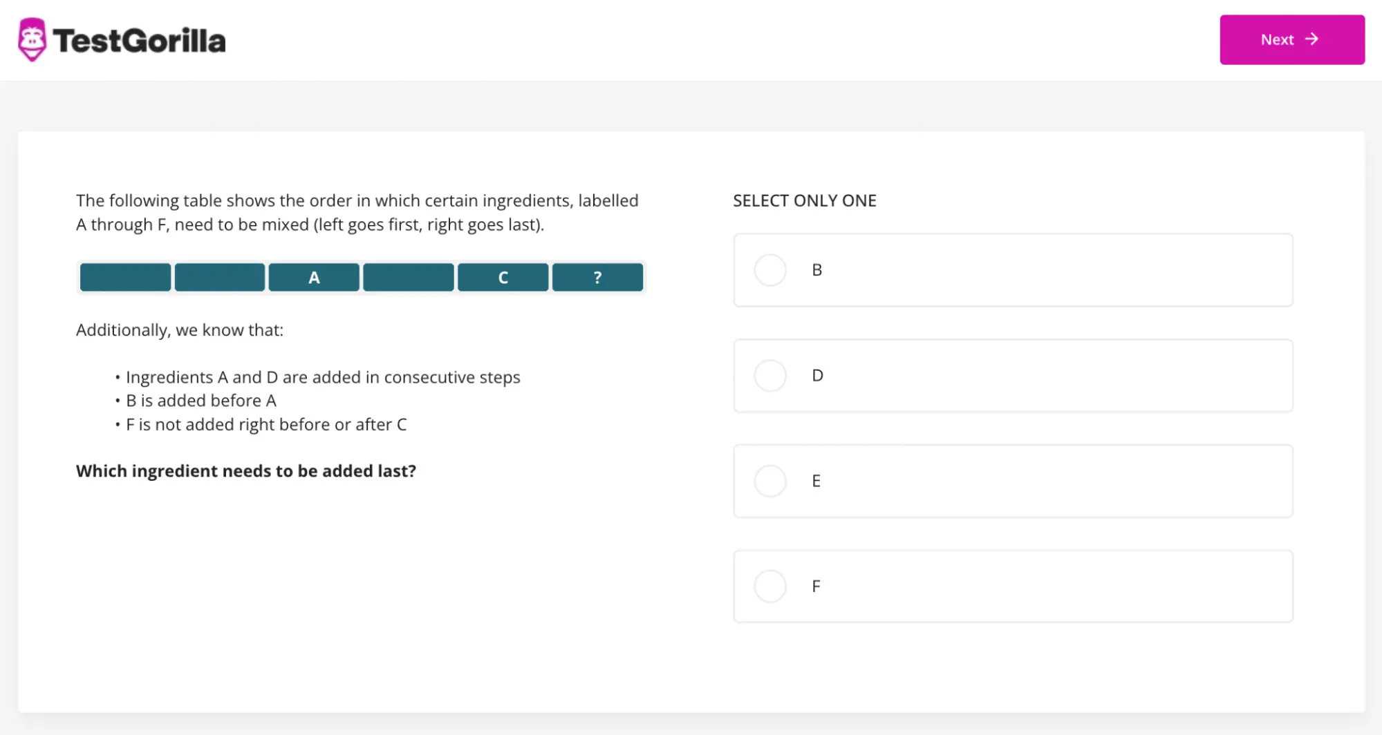 An example question from TestGorilla's Problem Solving test