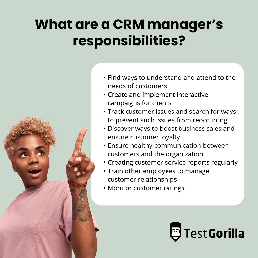graphic showing a CRM manager's list of responsibilities 