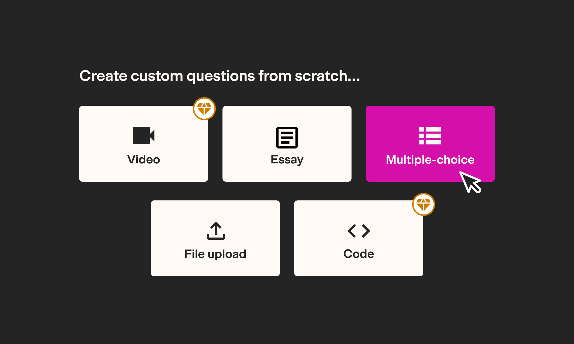 Custom question creation menus TestGorilla