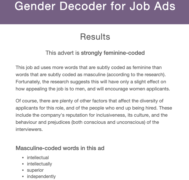 Gender Decoder screenshot