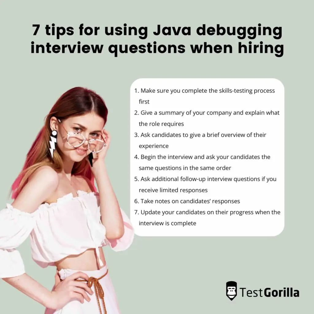 image showing tips for using Java debugging interview questions when hiring