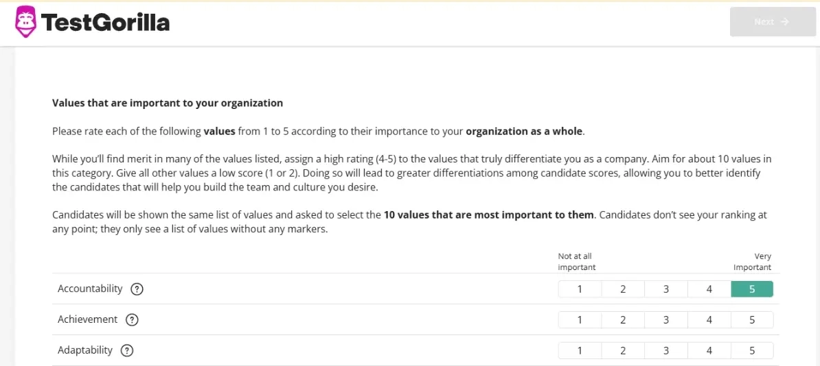 An example question from TestGorilla's Big 5 test