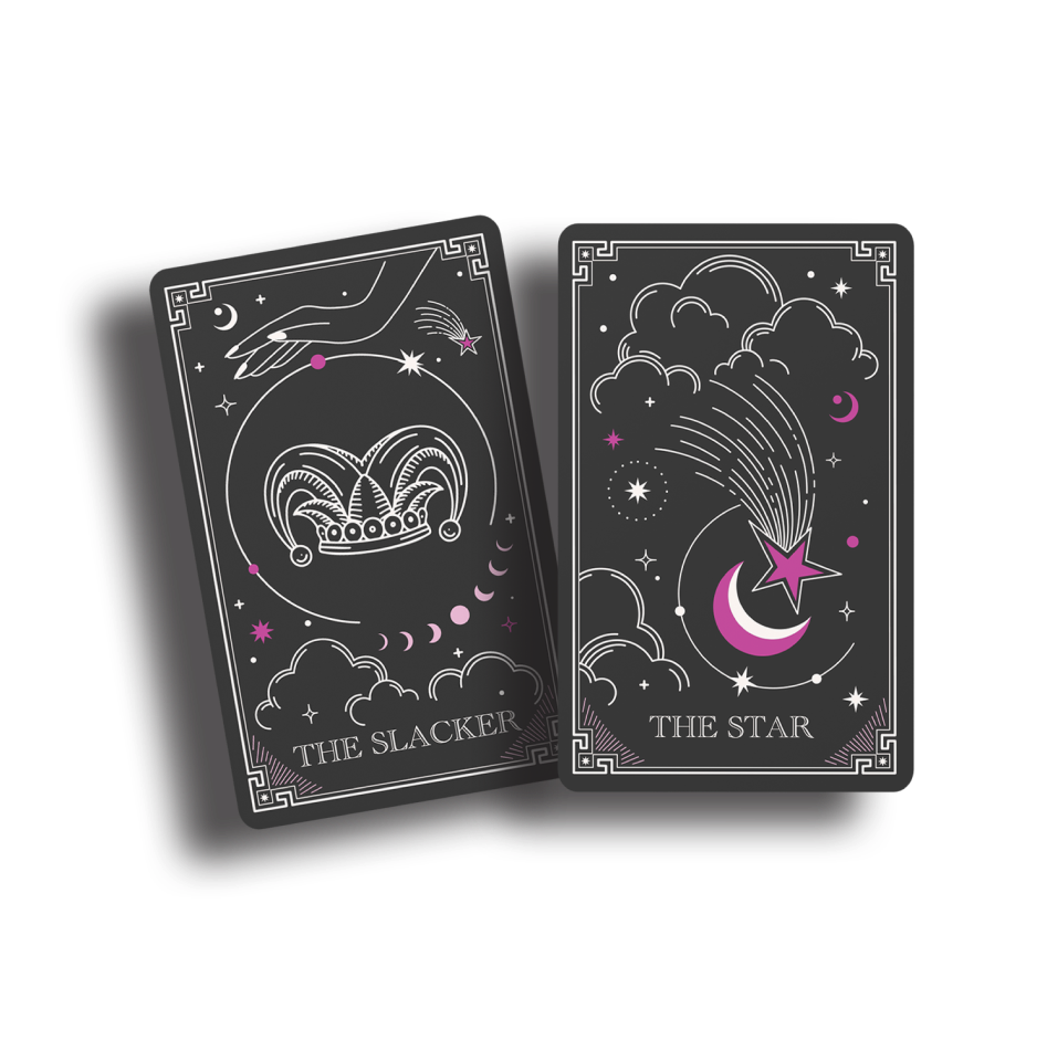 Two tarot cards, one is "the slacker" and one "the star"