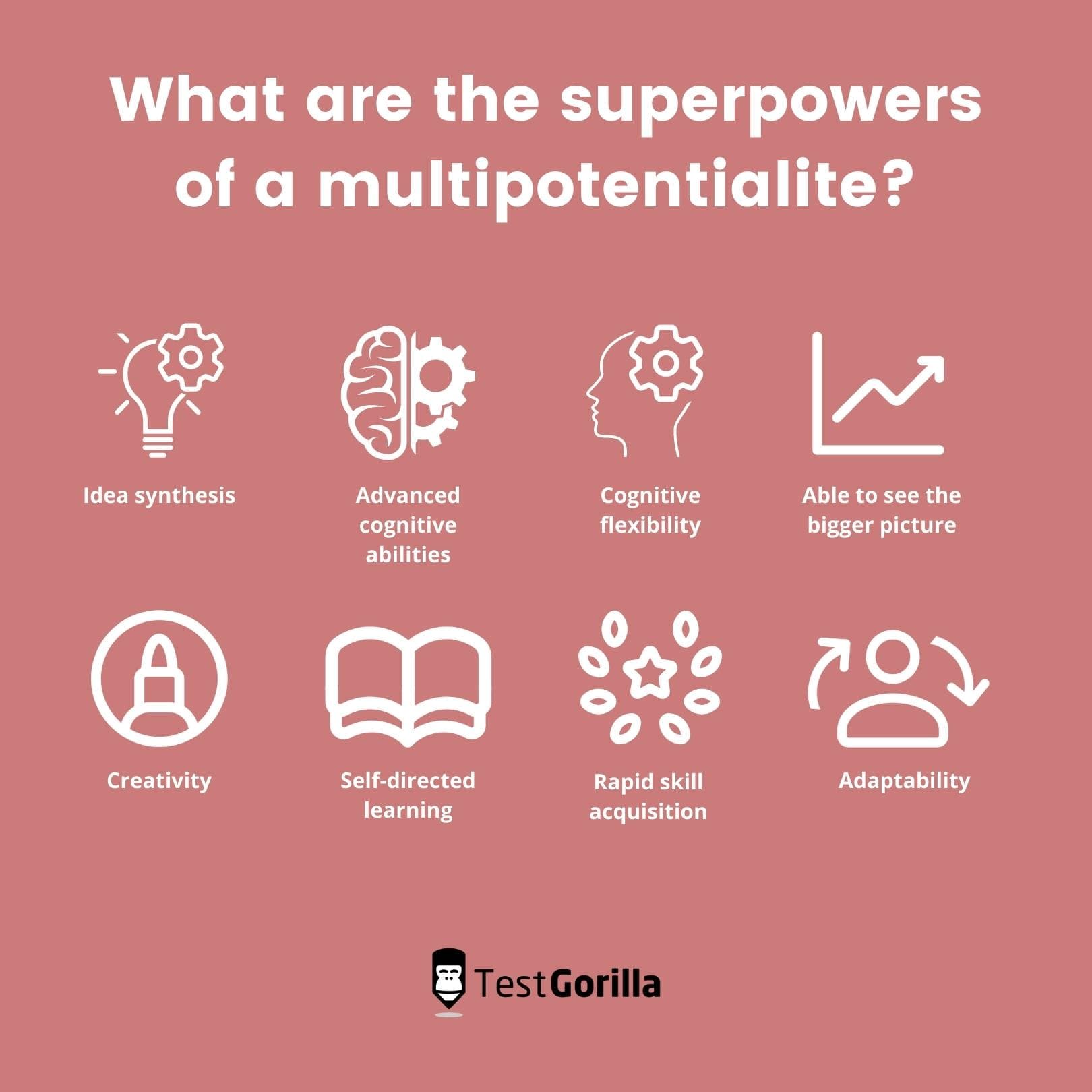 Graphic showing the 8 superpowers of a multipotentialite