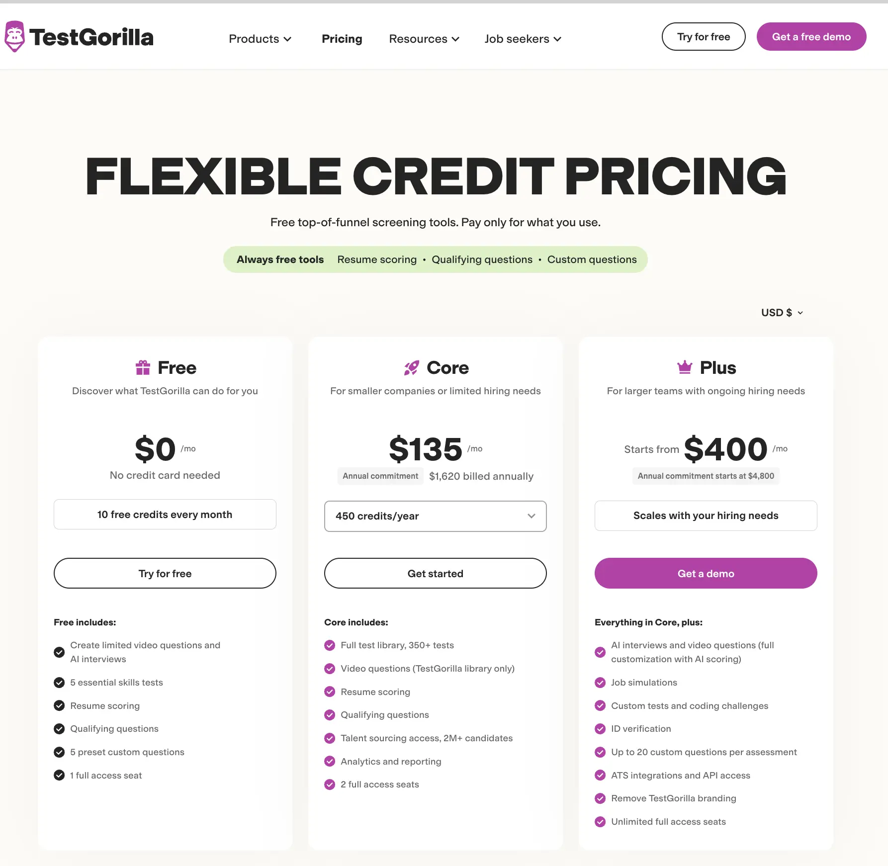 new testgorilla pricing screenshot 2026
