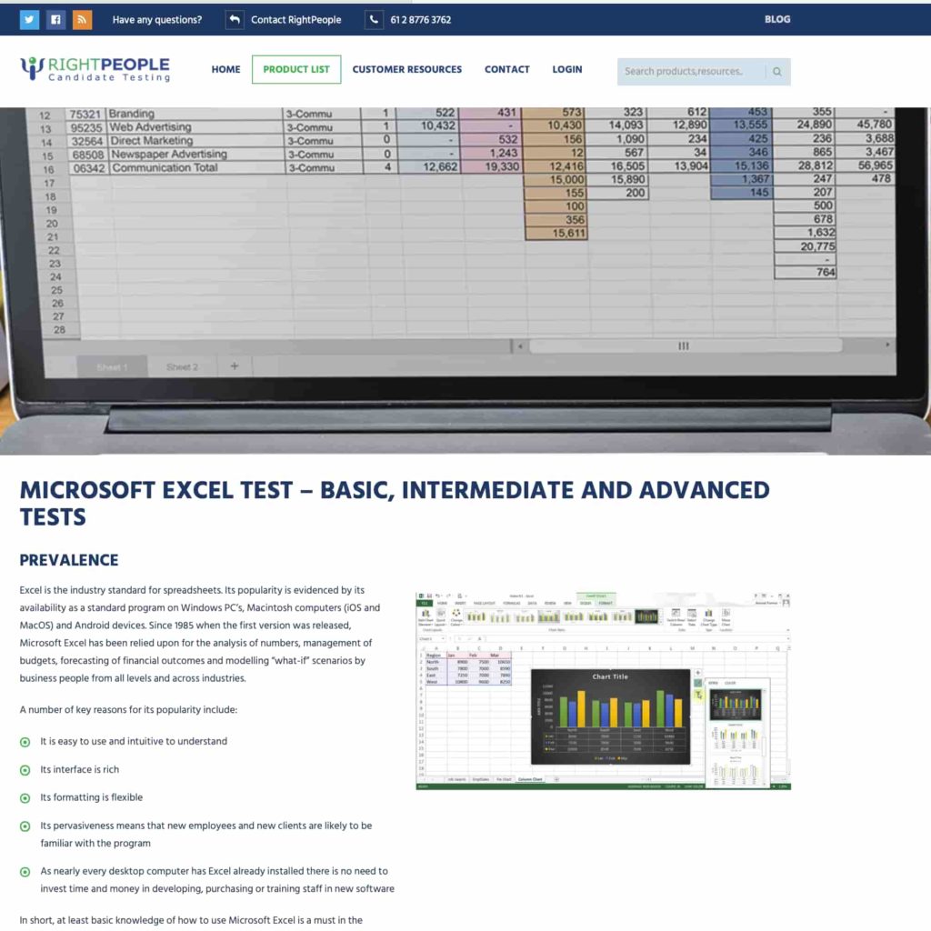 capture d’écran du test sur Excel de RightPeople