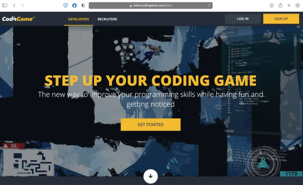 screenshot of CodinGame homepage