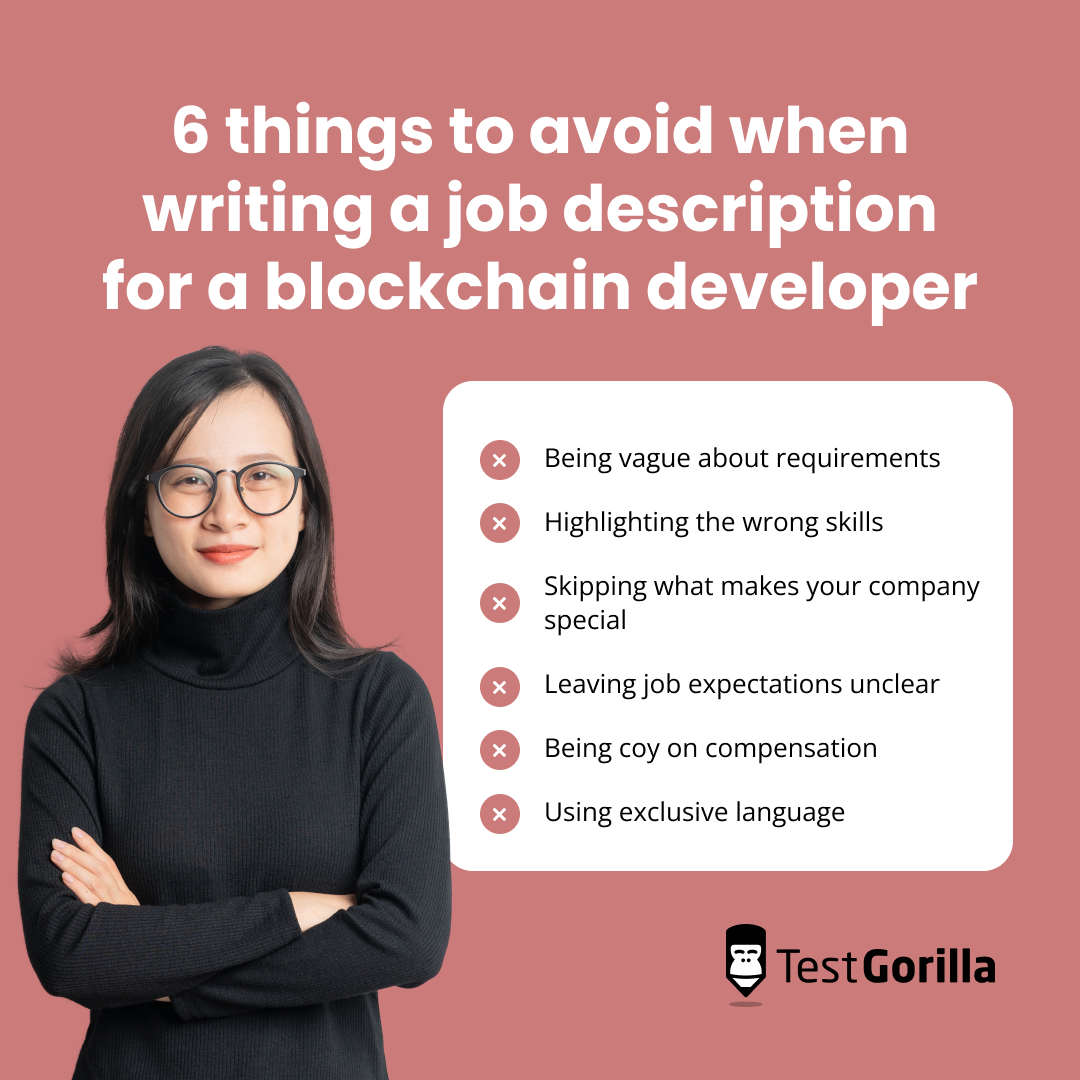 6 things to avoid when writing a job description for a blockchain developer graphic
