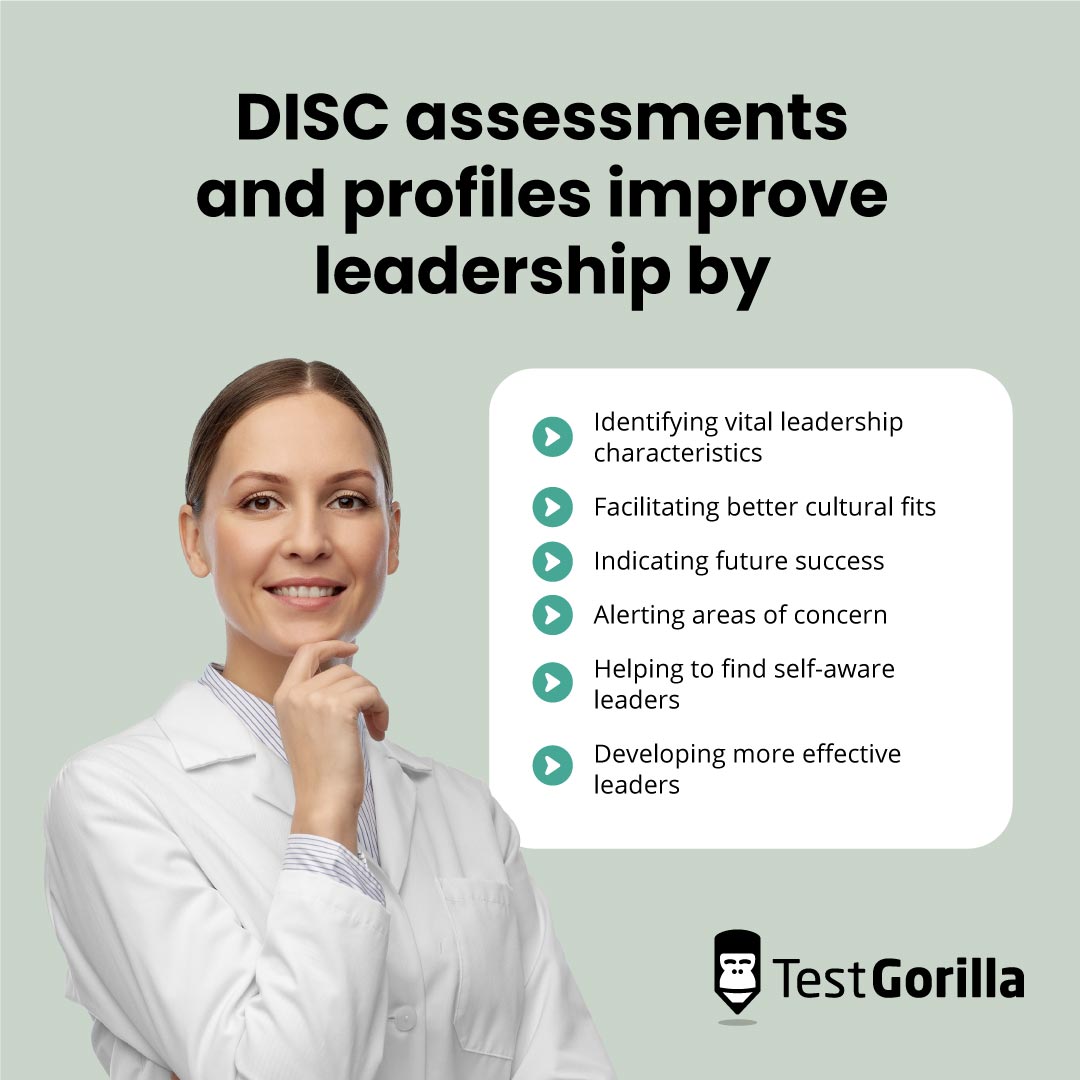 different ways that DISC assessments and profiles can improve leadership graphic