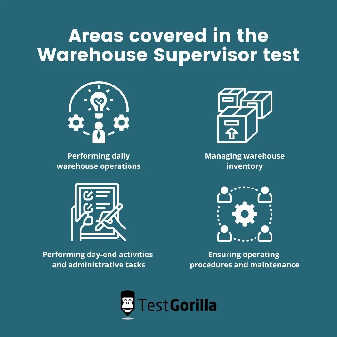 areas covered in the Warehouse Supervisor test