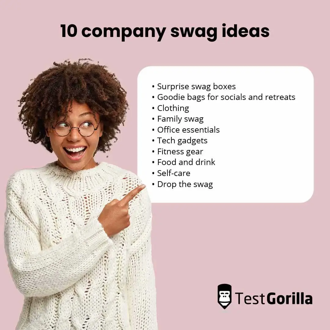 Graphic image showing the list of 10 company swag ideas
