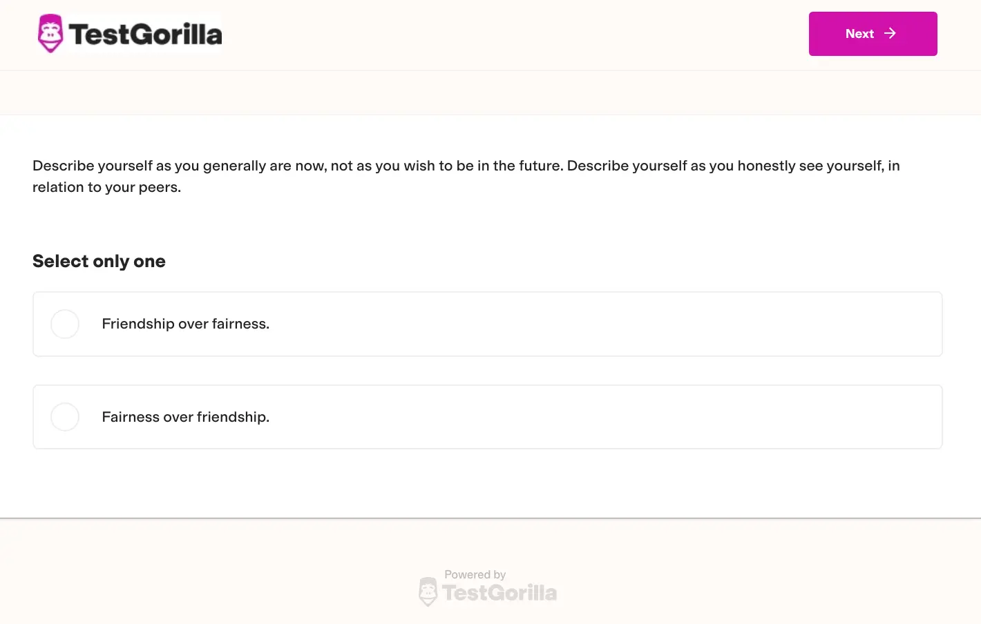 A preview question from TestGorilla's Enneagram test