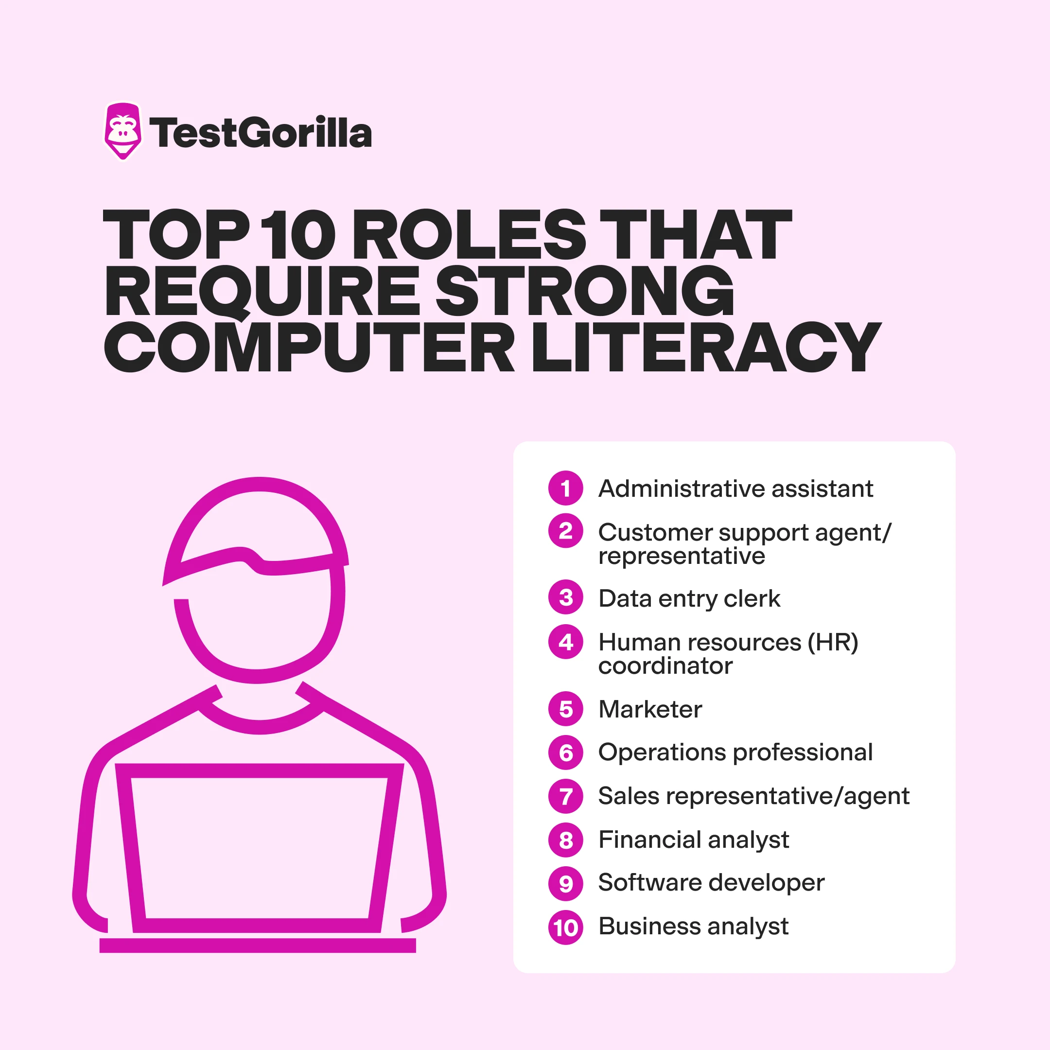 Top 10 roles that require strong computer literacy graphic