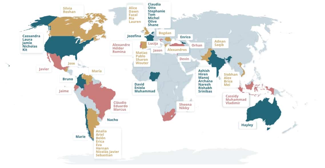 distribution of TestGorilla's remote employees around the world
