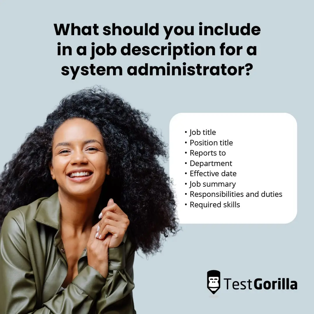 What should you include in a job description template for a system administrator?