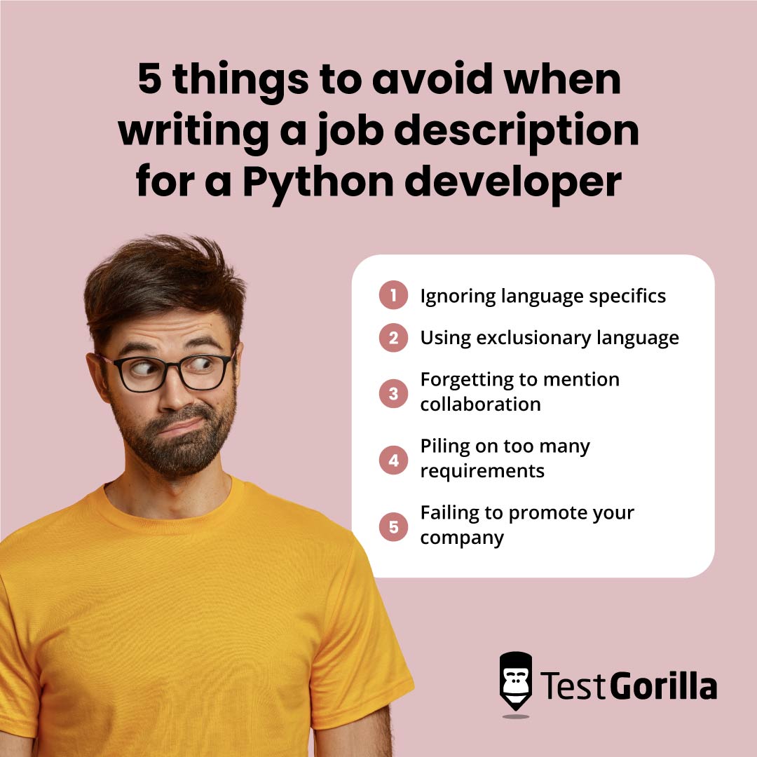 5 things to avoid when writing a job description for a python developer graphic