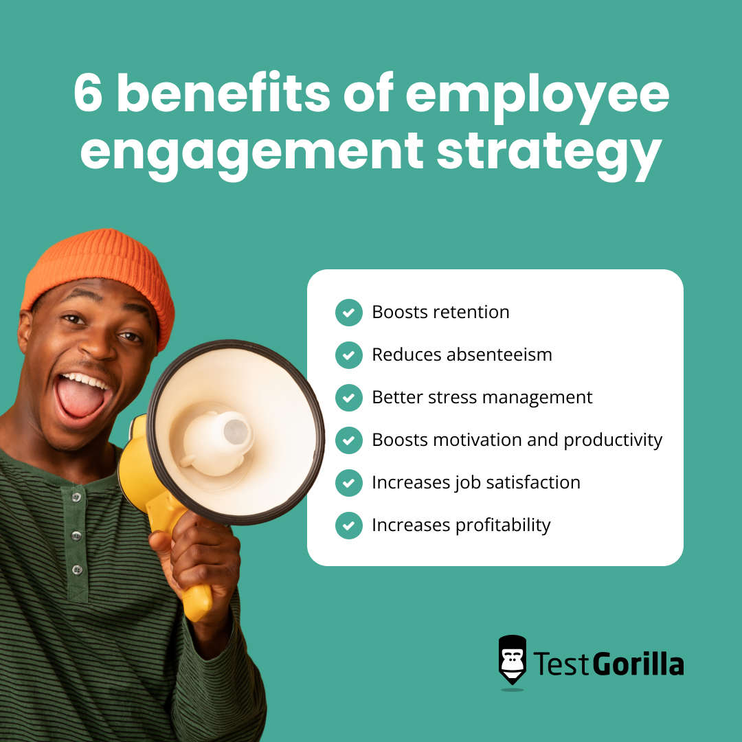 6 benefits of employee engagement strategy graphic