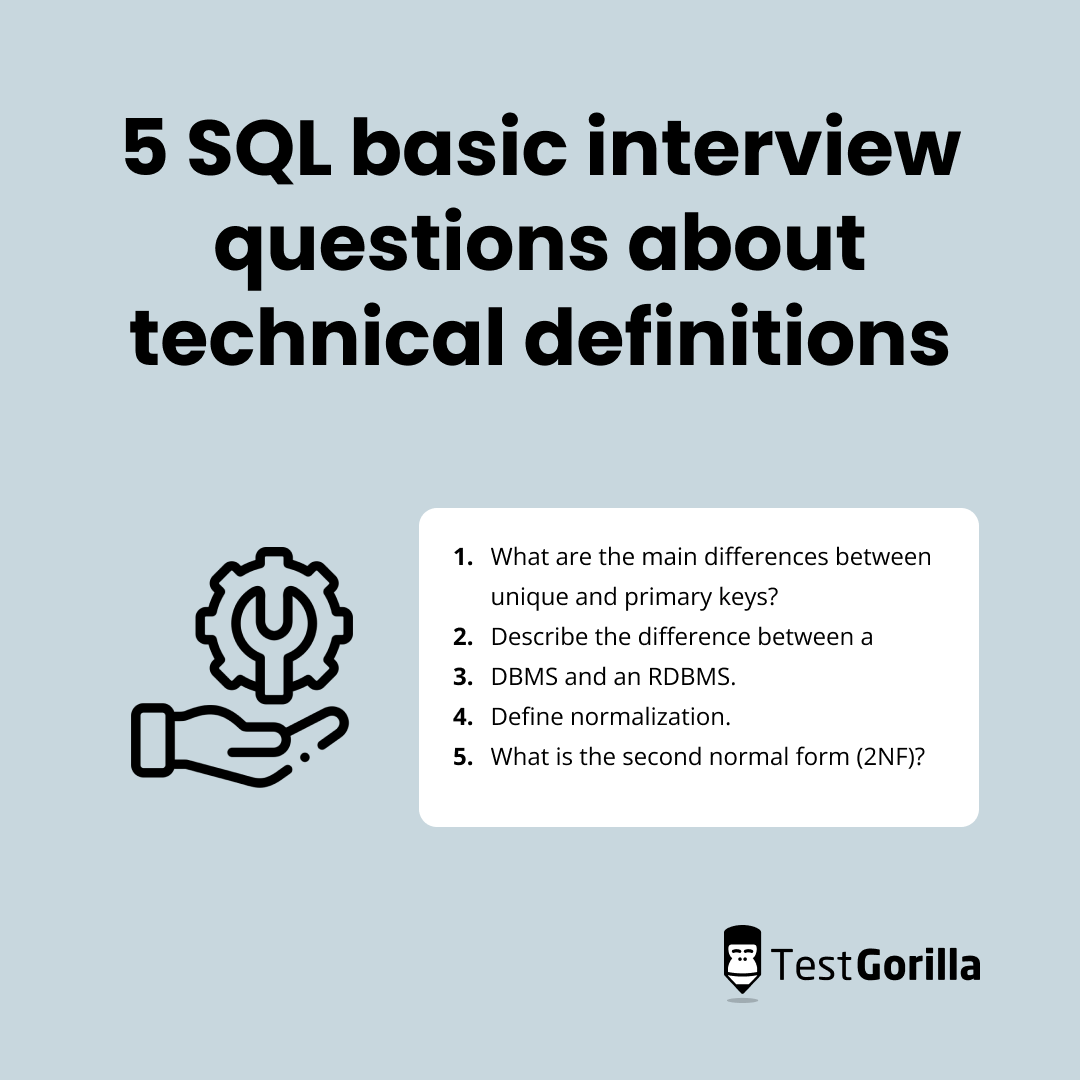 5 sql interview questions about technical definitions Explanation