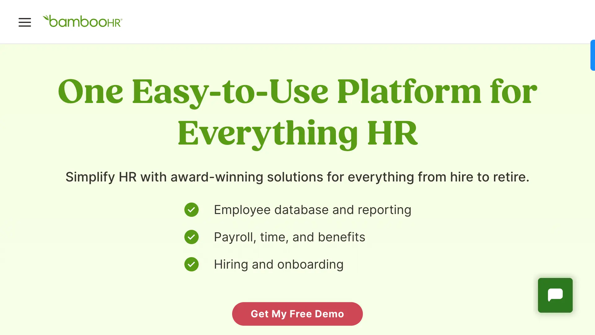 BambooHR Homepage screenshot